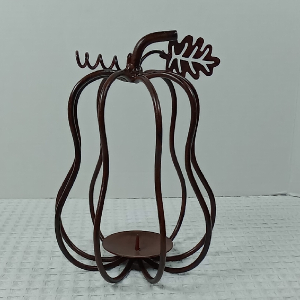 Metal Butternut Squash Shaped Candle Holder With Leaf & Vine Brown